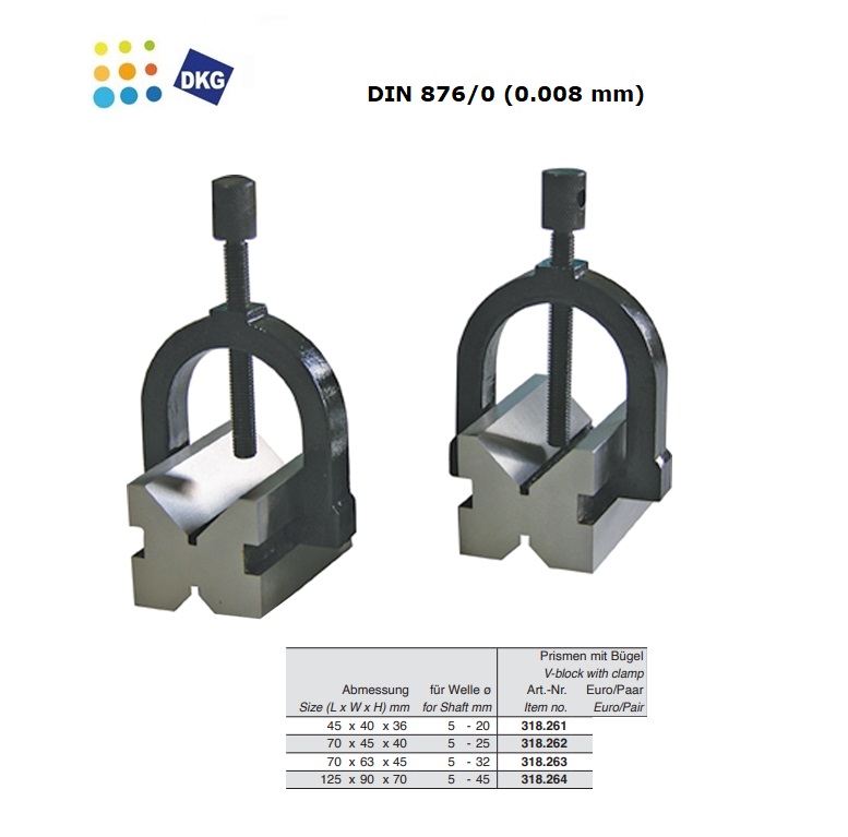 V-Blokken DIN 876-0 met spanbeugels 5 - 20mm