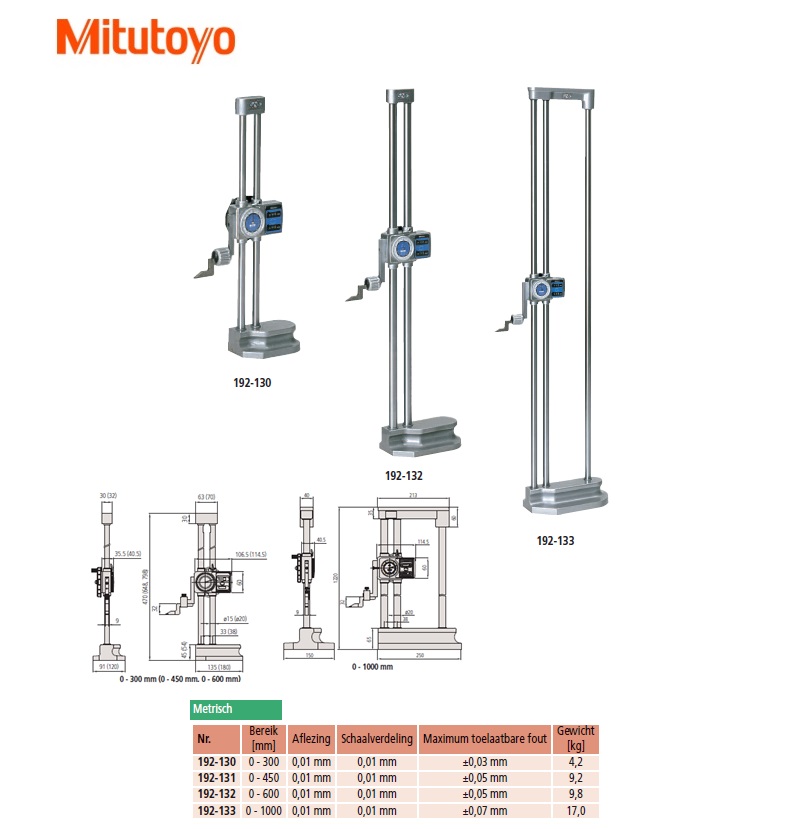 Hoogtemeter met meetklok 0 - 300mm