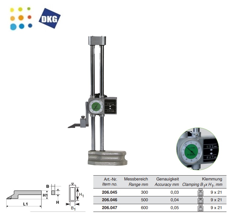 Hoogte en markeringsmeter 0-300 mm dubbele kolom