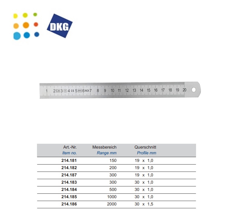 Liniaal RVS starre uitvoering 150 x 19 x 1 mm