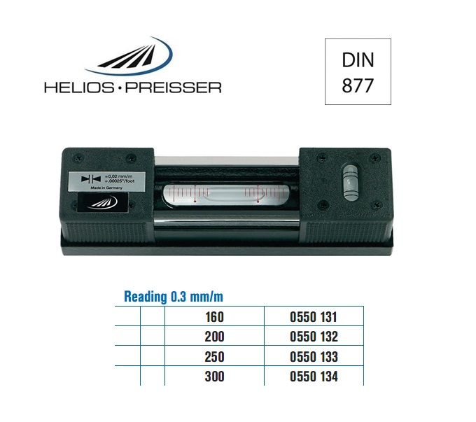Precisie-richtwaterpas DIN877 L.200mm 0,3 mm/m