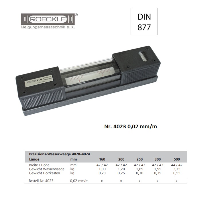 Precisie-richtwaterpas 160 mm; 0,02 mm/m In Etui