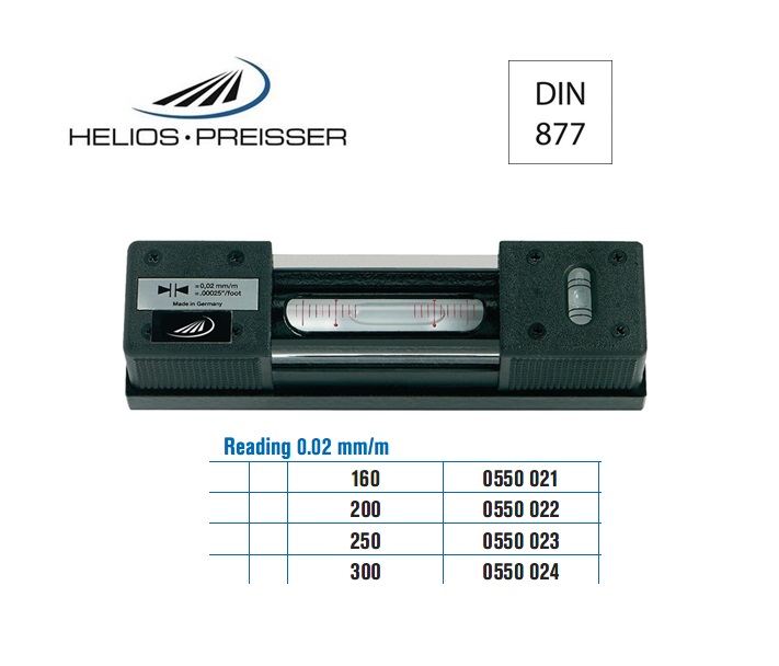 Precisie-richtwaterpas DIN877 L.160mm 0,02 mm/m