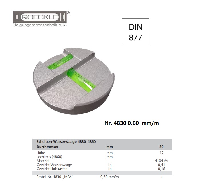 2-assige waterpas DIN 877 (schijfwaterpas) 80 mm; 0,6 mm/m