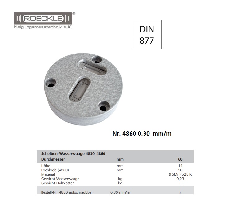 2-assige waterpas DIN 877 (schijfwaterpas)60 mm; 0,3 mm/m