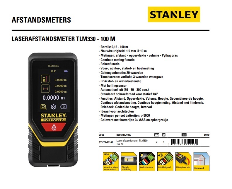 STANLEY Laserafstandsmeter TLM 330 - 100m