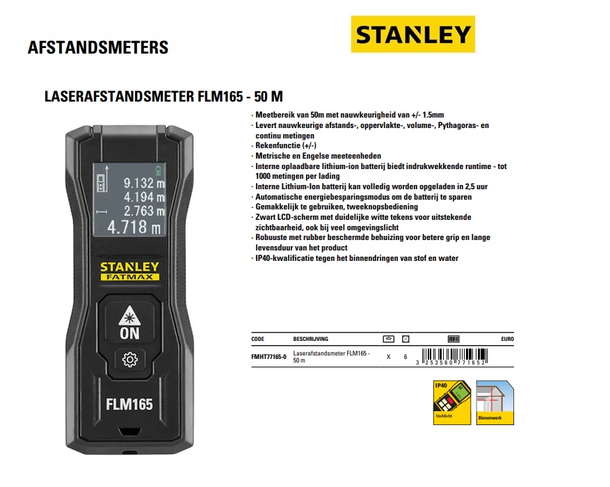 STANLEY FATMAX Laserafstandsmeter FLM165 - 50m
