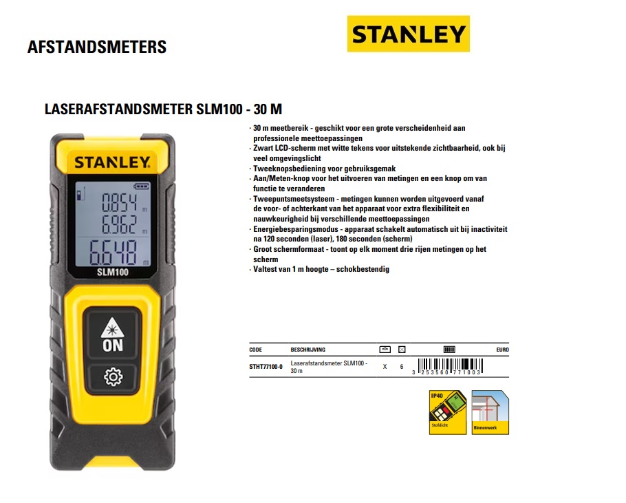 STANLEY Laserafstandsmeter SLM100 - 30m