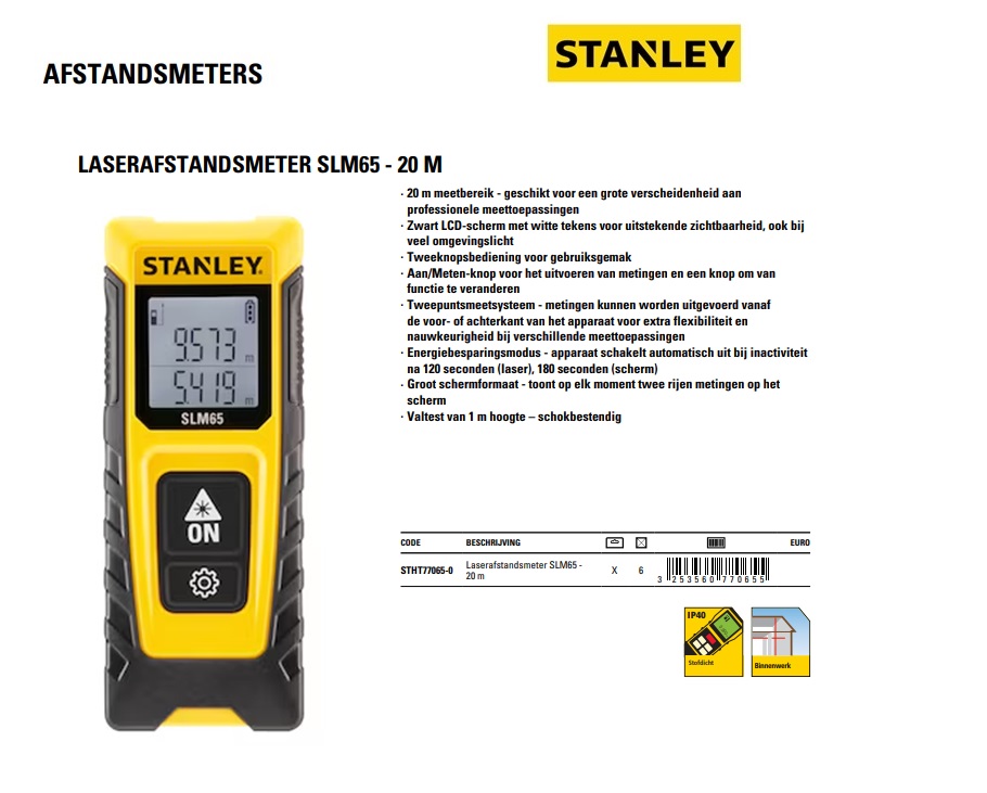 STANLEY Laserafstandsmeter SLM65 - 20m