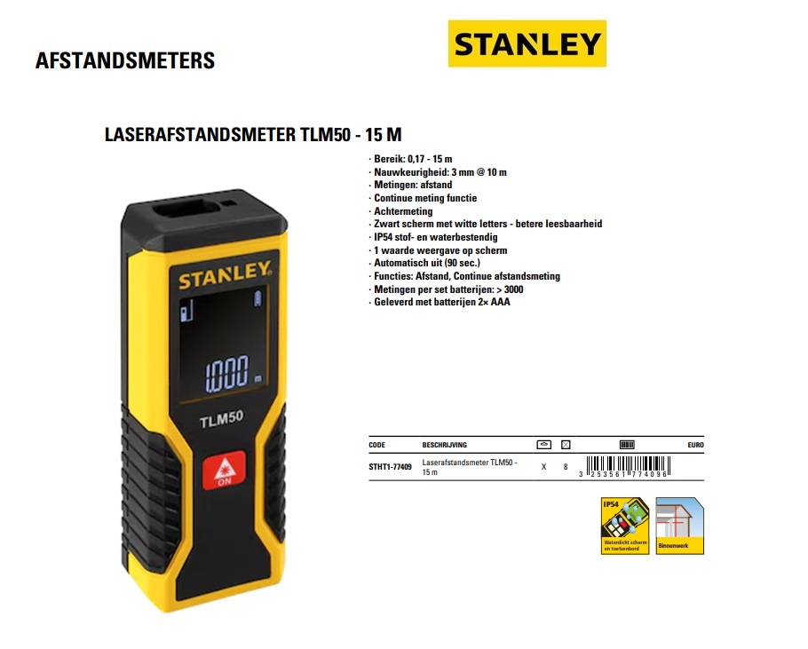 STANLEY Laserafstandsmeter TLM50 - 15m