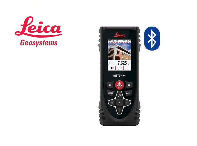 Leica Disto laserafstandsmeter X4, met  Bluetooth en Pointfinder camera, in heuptas.