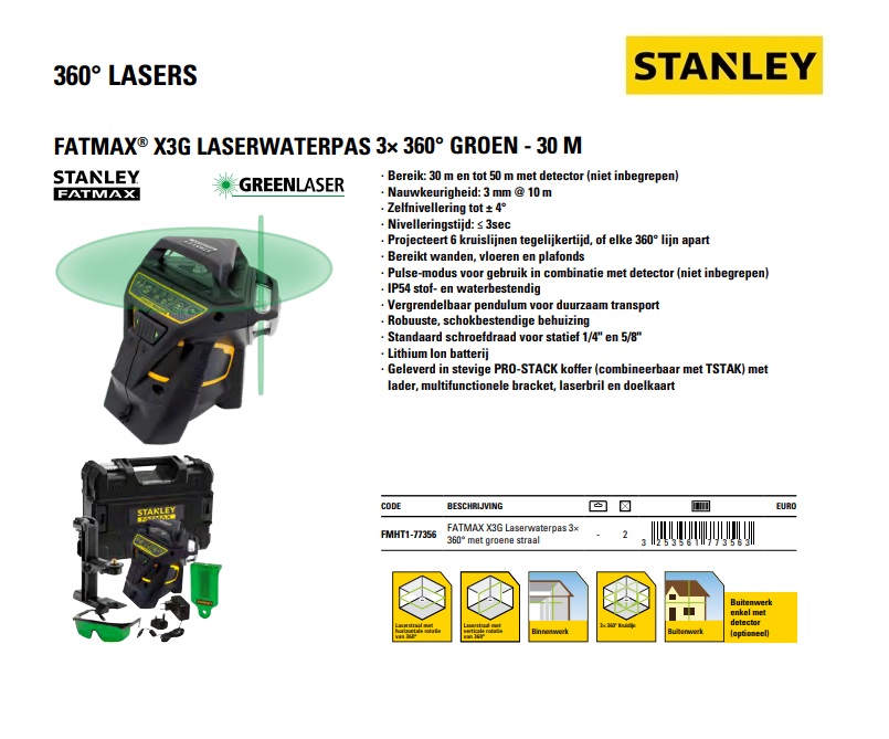 FATMAX X3G Laserwaterpas 3x 360° Groen