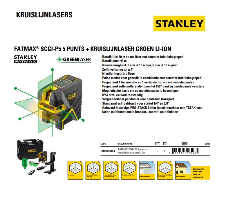 5 Punt + Kruislijnlaser G Li-ion SCGi-P5 Groen