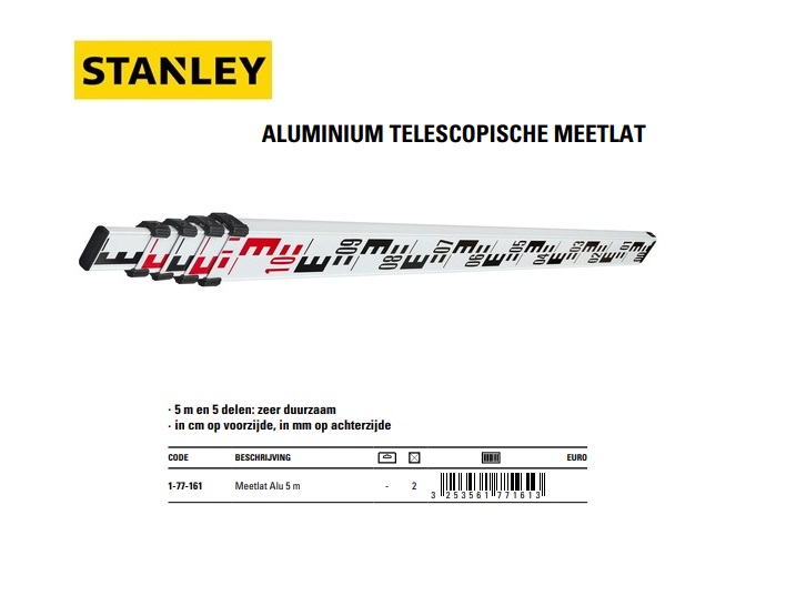 Meetlat aluminium met 5 delen AR51 5m