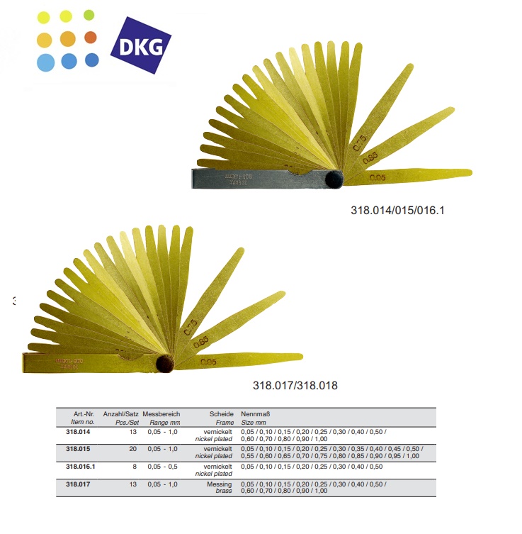Messing-Voelermaat 13 bladen 0,05 - 1,0mm lang