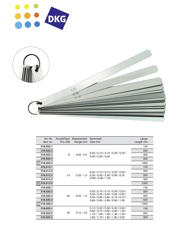 Voelermaat in ring, 8-delig 0,05 - 0,5 mm, 150 mm lang