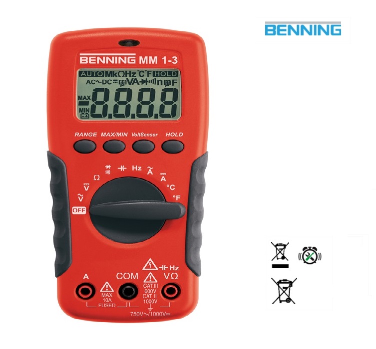 Multimeter MM 1-3 0,1 mV-750 V AC, 0,1 mV-1000 V DC RMS