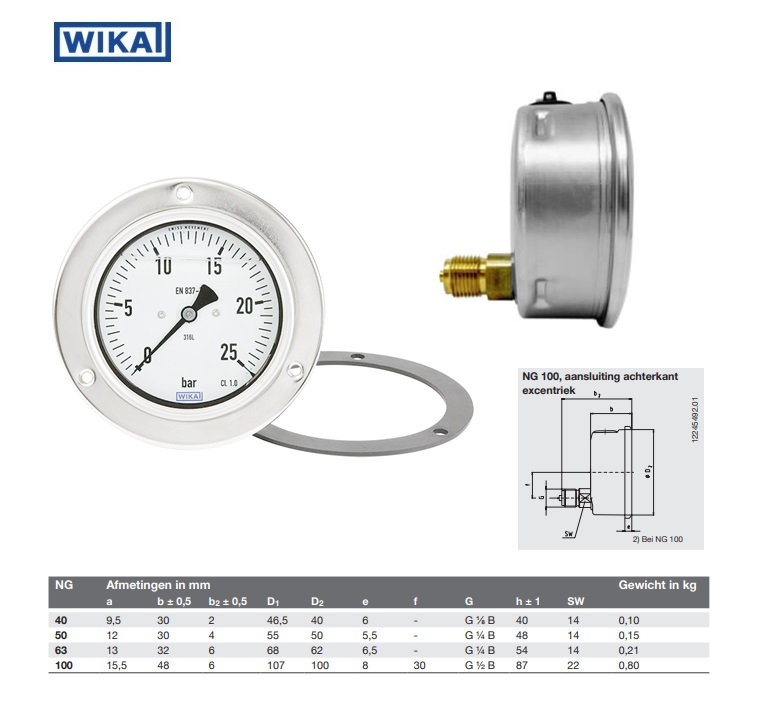 Buisveermanometer Ø 63 0-100 bar/psi onderaansluiting  1/4