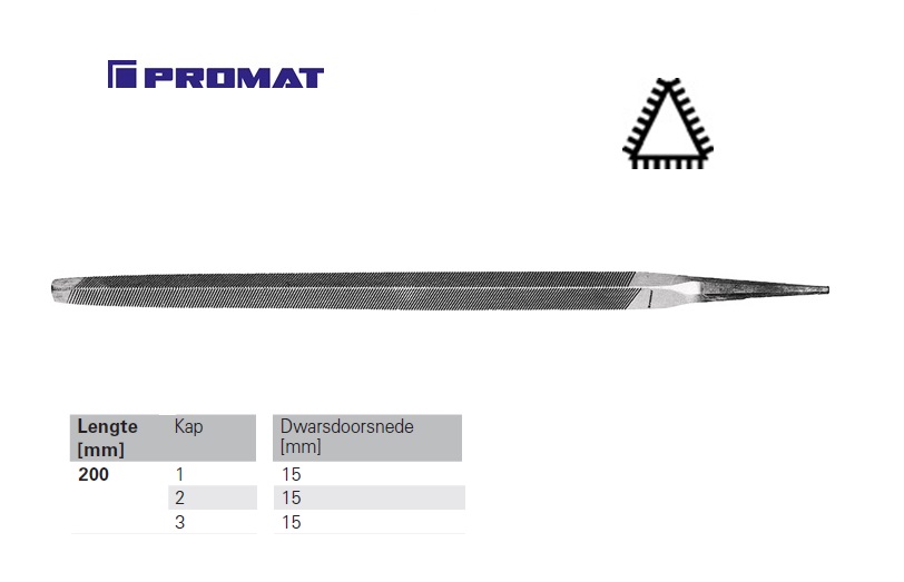 Driekante vijl DIN 7261 C 8'' 200mm Kap 1 basterd | DKMTools - DKM Tools