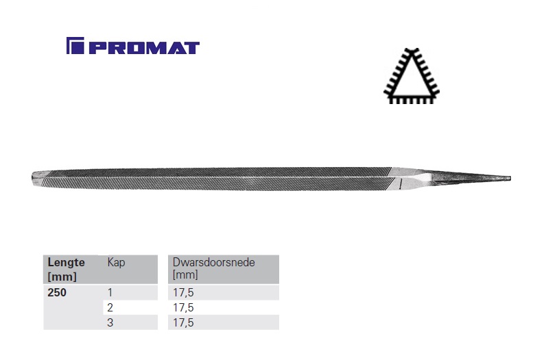 Driekante vijl DIN 7261 C 10'' 250mm Kap 1 basterd | DKMTools - DKM Tools