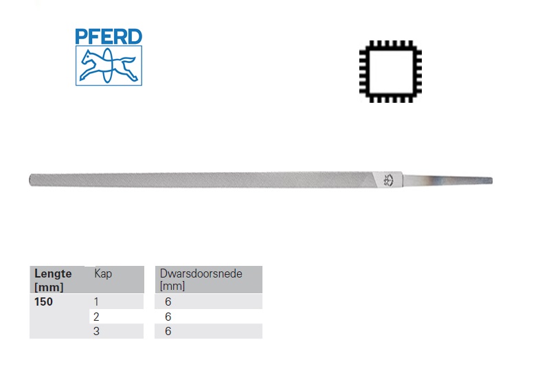 Pferd Vierkante vijl DIN 7261 D 6'' 150mm Kap 3 zoet | DKMTools - DKM Tools