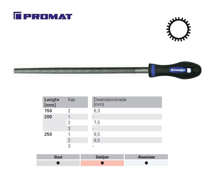 Ronde vijl DIN 7261 F 6'' 150mm Kap 2 Halfzoet