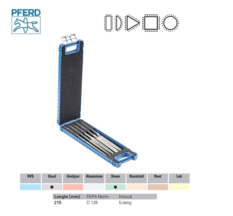 Pferd Diamantnaaldvijlenset 215mm 5-delig D 126