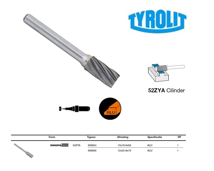 Cilinder frees 52ZYA 10x19-6x65 mm ALU PREMIUM Non-ferrometaal