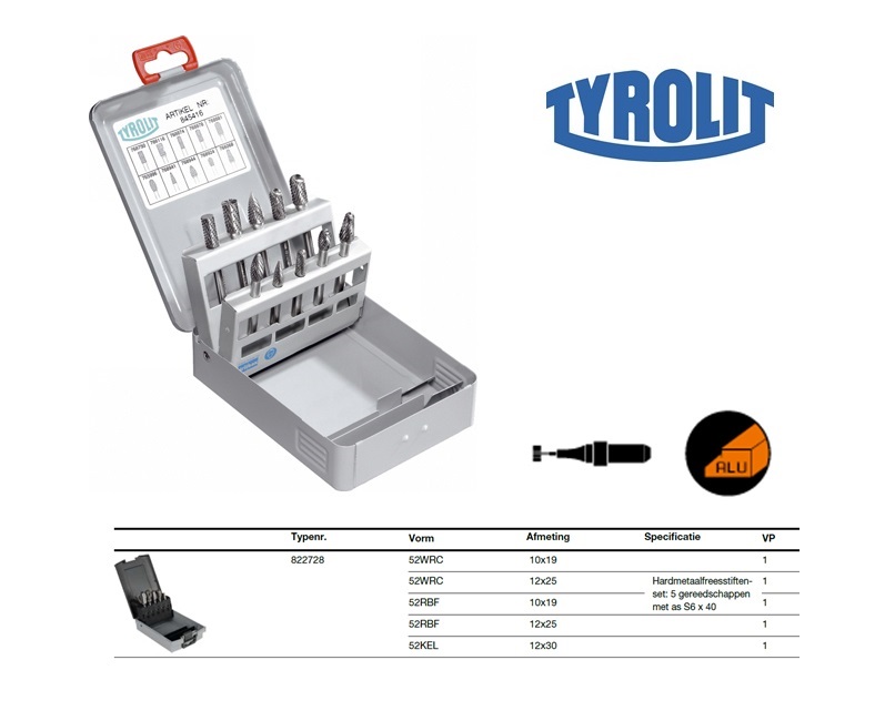 Tyrolit Carbide frezenset S6x40 PREMIUM non-ferro metaal