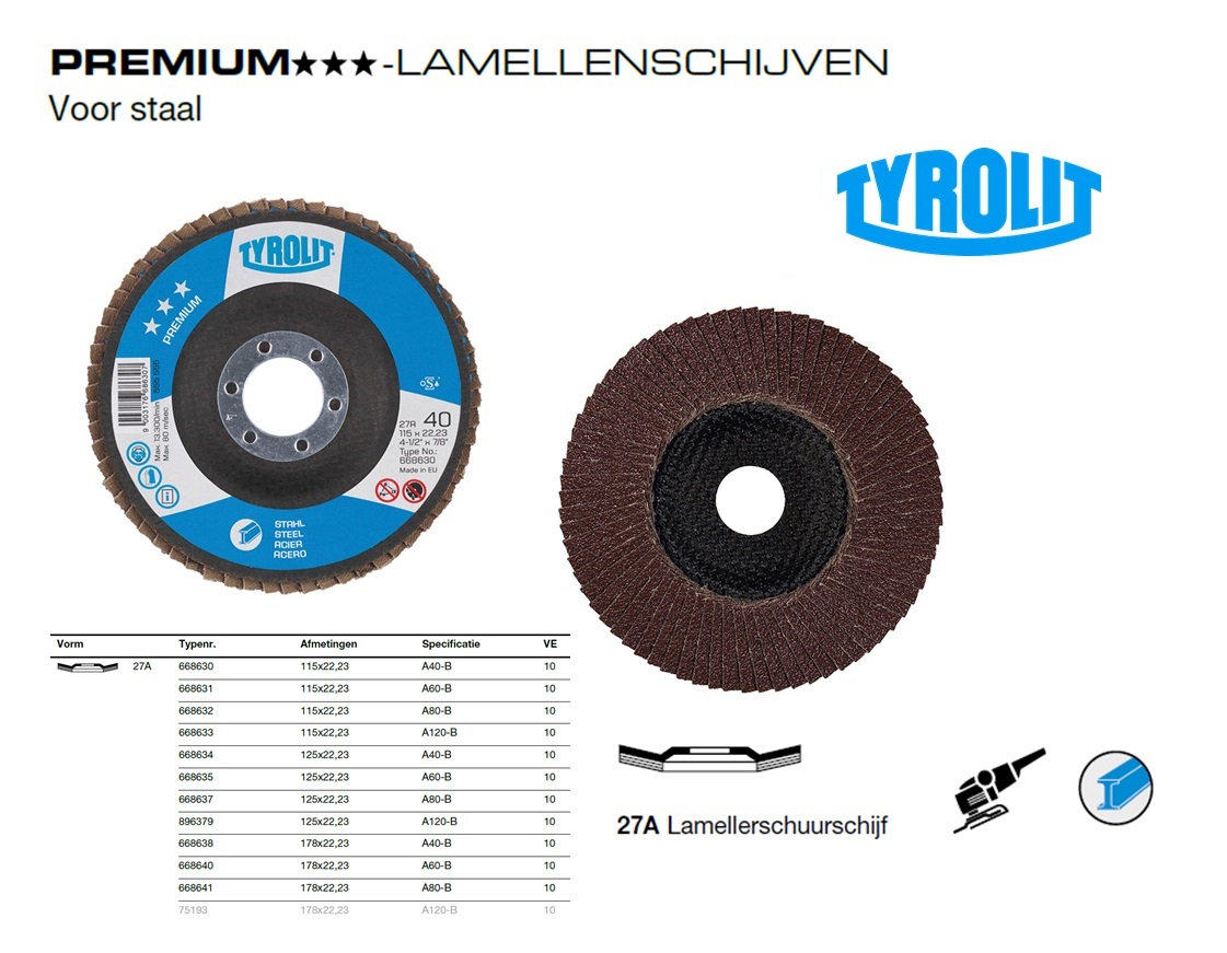 Lamellenschijf 27A 115x22,2 A40-B