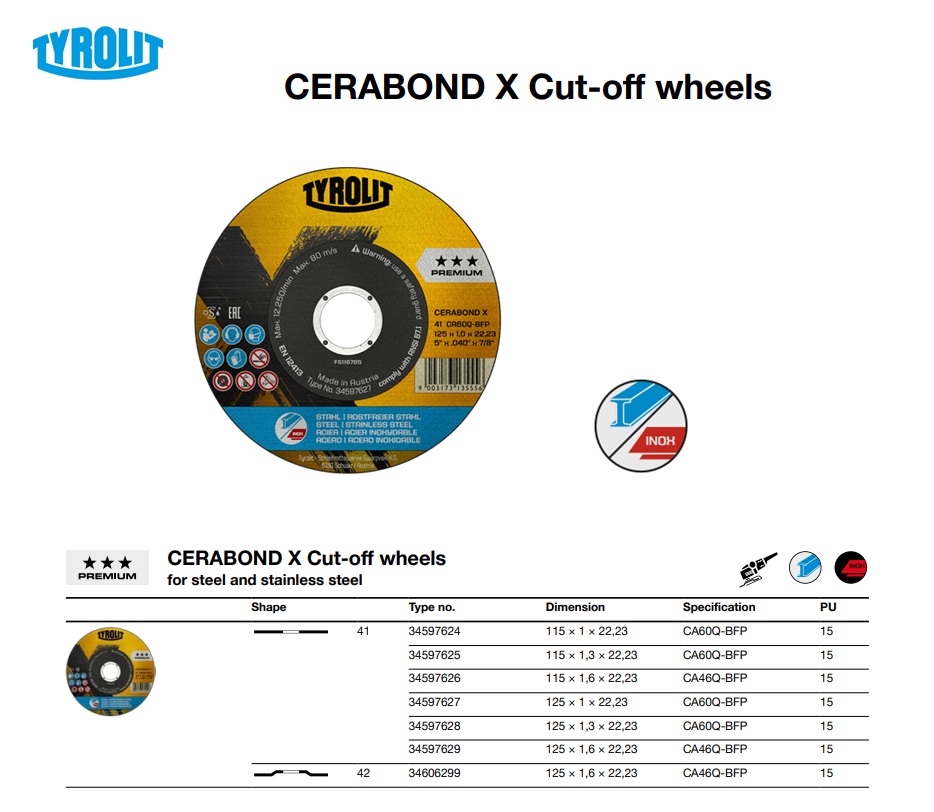 Cerabond-X Doorslijpschijf 41F 115x1x22,23 CA60Q-BFP