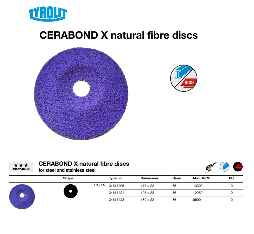 Cerabond-X N Natuurlijke fiberschijf 115x22 CA36-PA94 N 36
