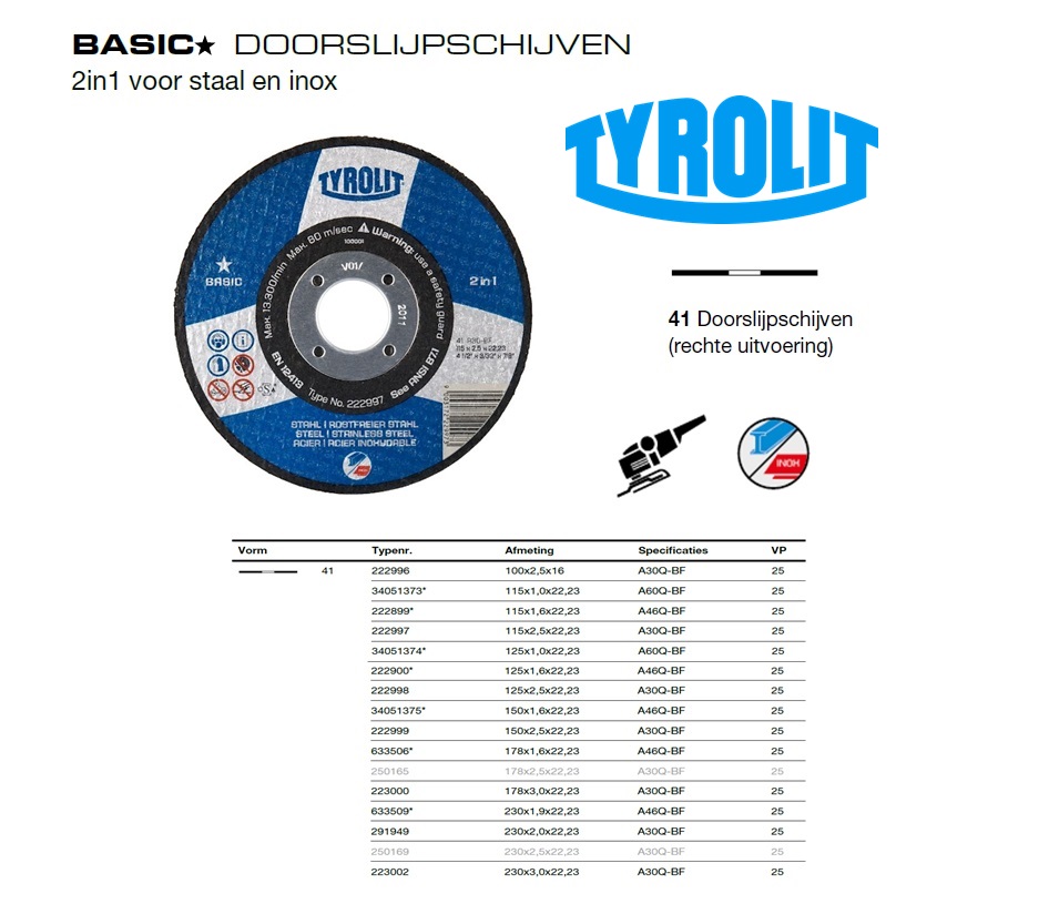 Doorslijpschijf 41C 125x1x22,23 A60-BFINOX | DKMTools - DKM Tools