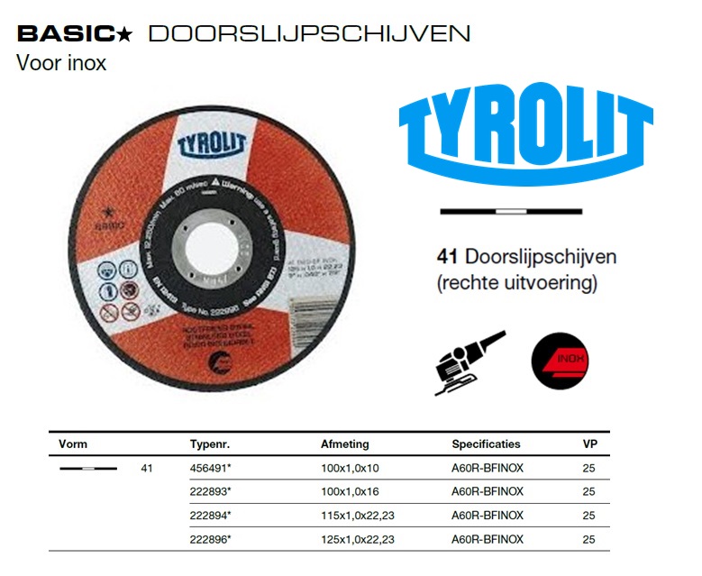 Doorslijpschijf 41C 115x1x22,23 A60-BFINOX