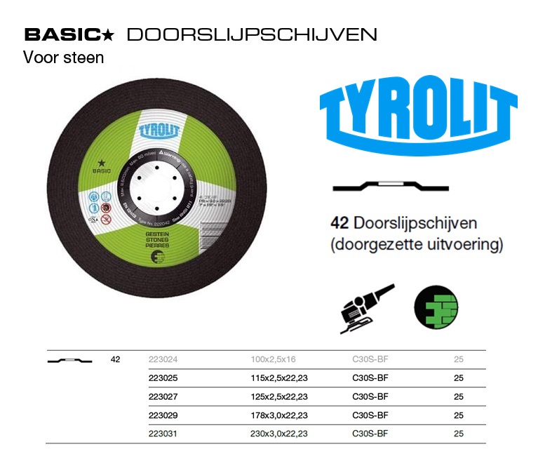 Doorslijpschijf 42C 100x2,5x16 C30-BF