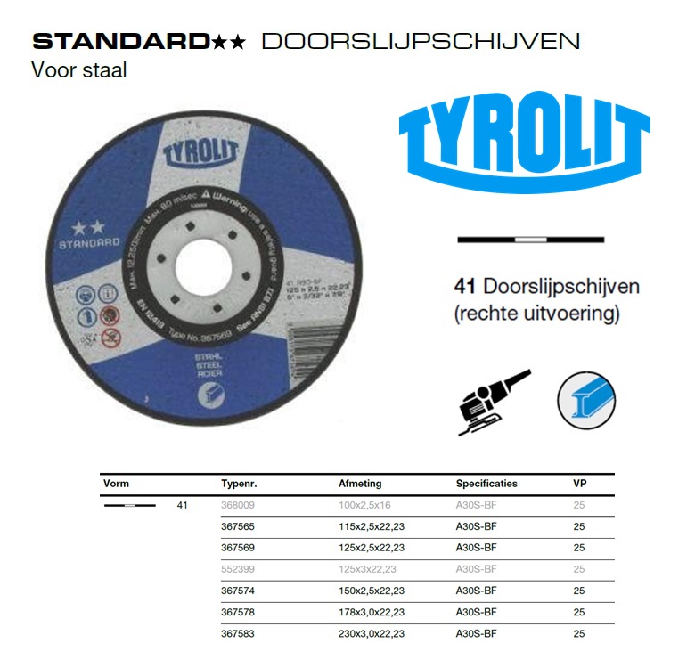 Doorslijpschijf 41X 125x2,5x22,23 C30-BF | DKMTools - DKM Tools