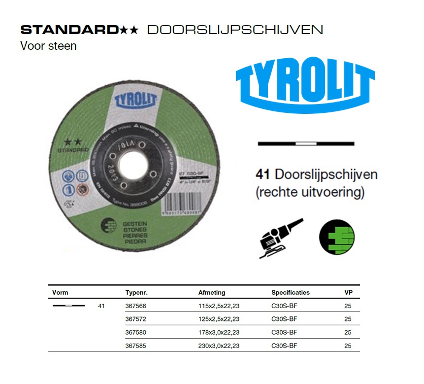 Doorslijpschijf 41X 115x2,5x22,23 C30-BF