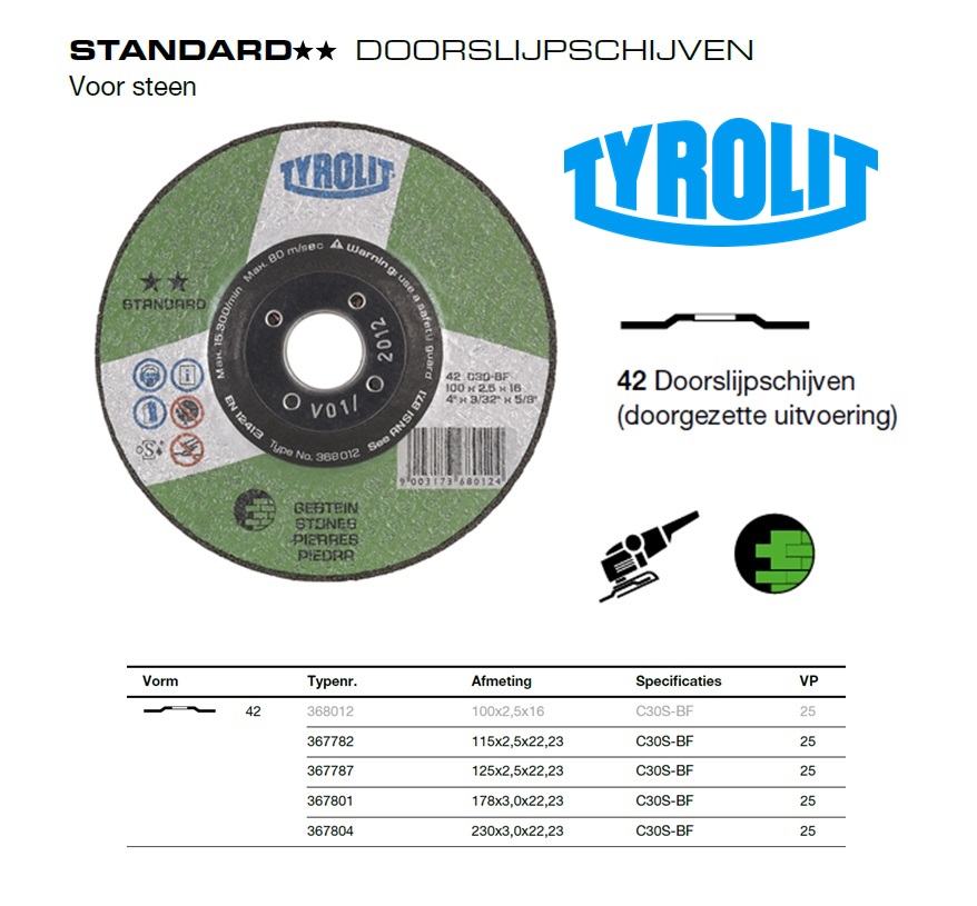 Doorslijpschijf 42X 115x2,5x22,23 C30-BF