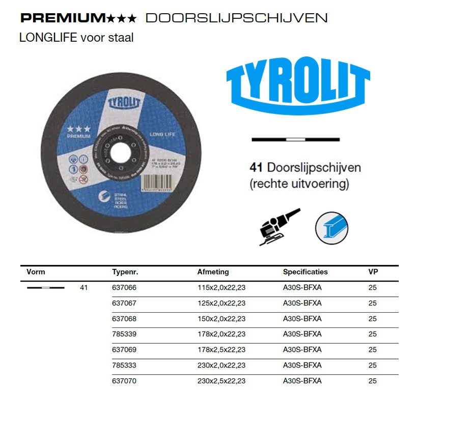 Doorslijpschijf 41F 115x2x22,23 A30S-BFXA