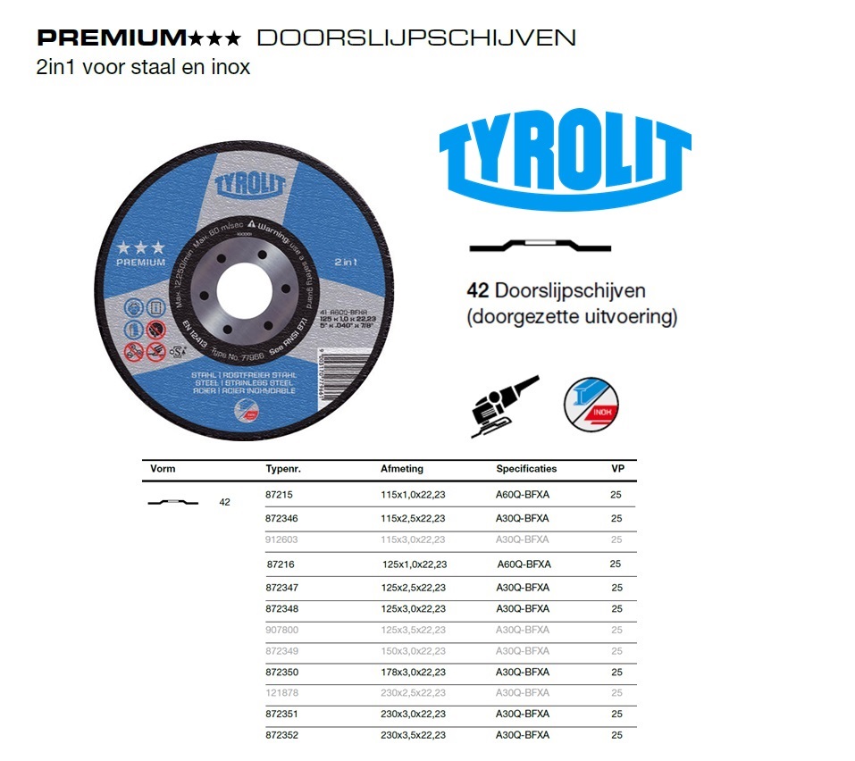 Doorslijpschijf 42F 115x2,5x22,23 A30Q-BFXA