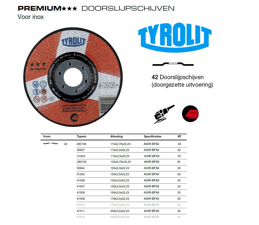 Doorslijpschijf 42F 115x0,75x22,23 A60R-BFXA