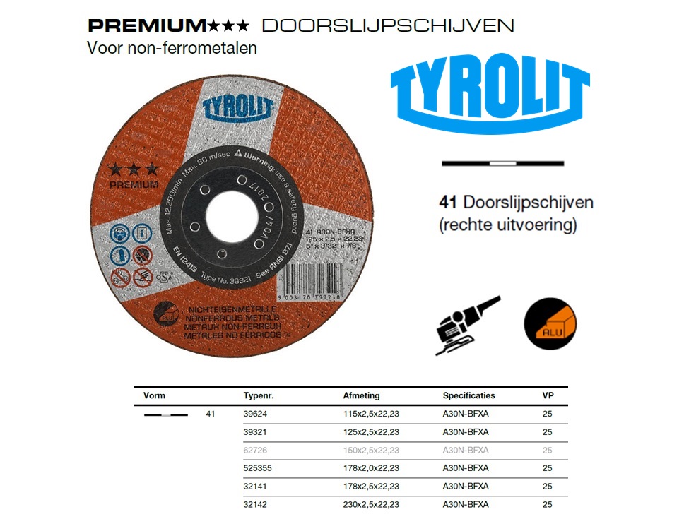 Doorslijpschijf 41F 115x2,5x22,23 A30N-BFXA