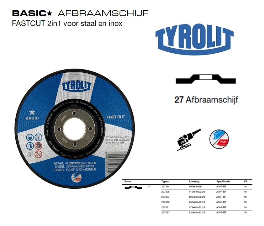 Afbraamschijf 27 100x6x16 A30-BF