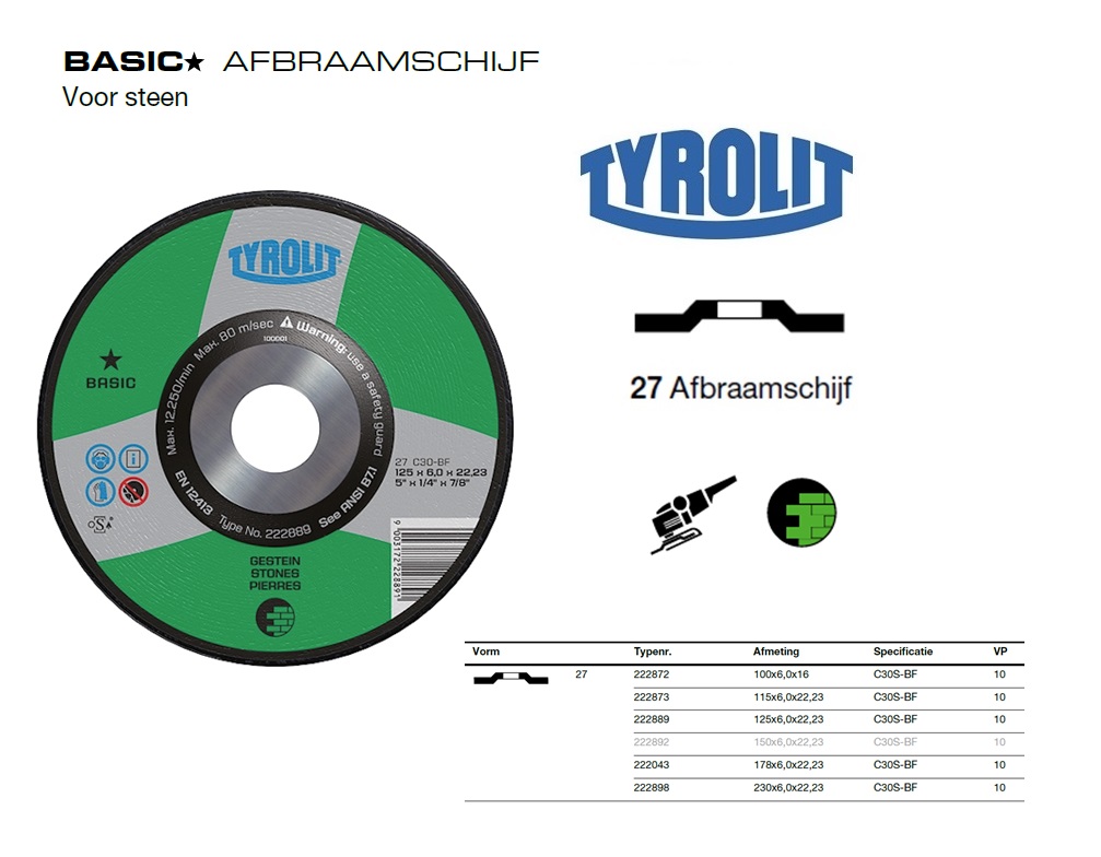 Afbraamschijf 27 100x6x16 C30-BF