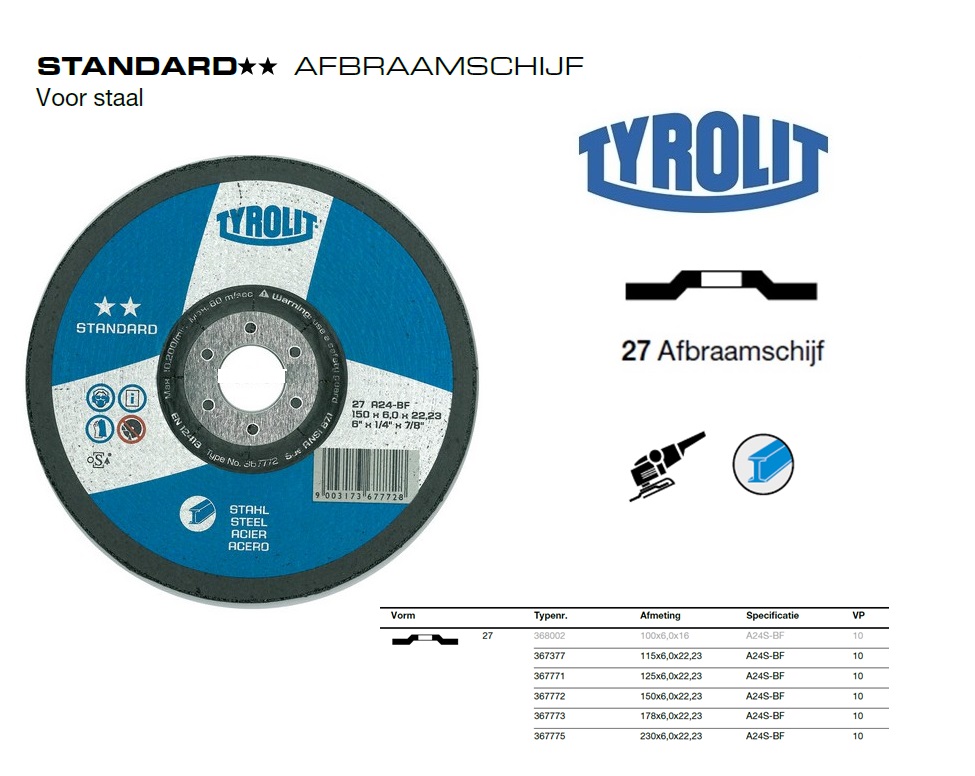 Afbraamschijf  27X 230x8x22,23 A30-BF INOX | DKMTools - DKM Tools