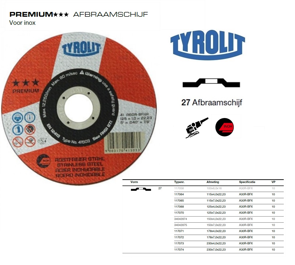 Afbraamschijf 27 100x6,0x16 A30R-BFX