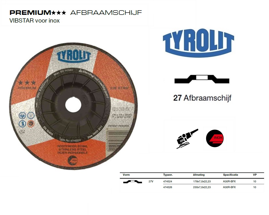 Afbraamschijf 27V 178x7,0x22,23 A30R-BFX