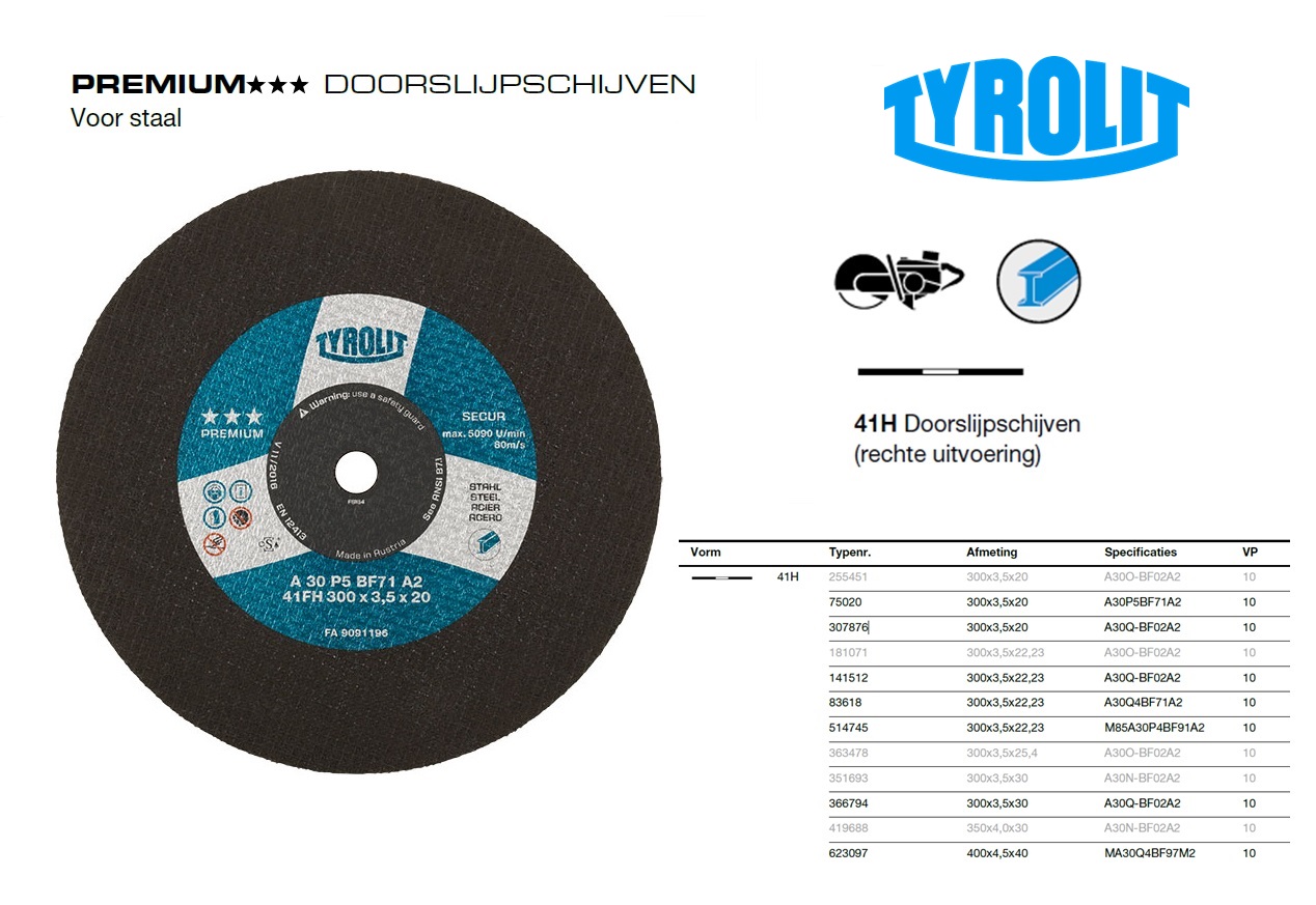 Doorslijpschijf motorslijper 41H 300x3,5x22,2 A30-BF | DKMTools - DKM Tools