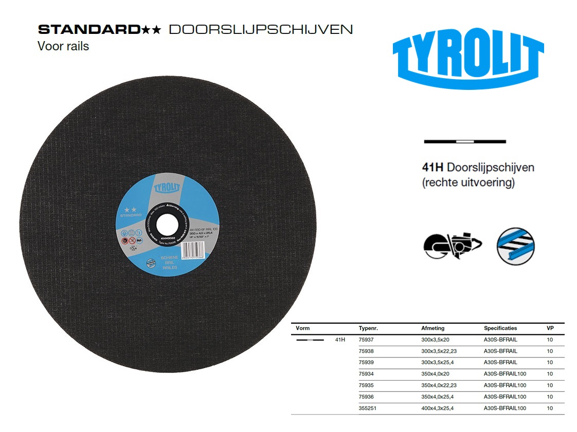 Doorslijpschijf Rail 41H 300x3,5x20 A30-BF RAIL