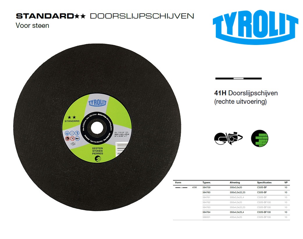 Doorslijpschijf motorslijper 41H 300x3,5x20 C30-BF